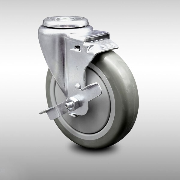 5 Inch SS Gray Polyurethane Wheel Swivel Bolt Hole Caster with Brake SCC